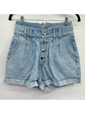 ASTR The Label Light Wash Ultra 13.5" High-Rise Button Fly Denim Shorts Size 25